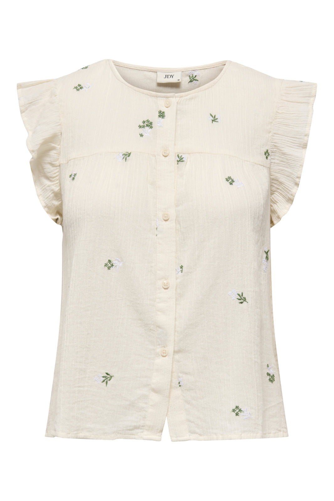 JDY - Jdyalba S/L Frill Shirt - 4941525 Cloud Dancer Embroidery