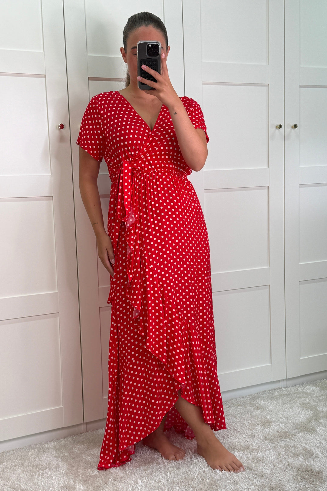 A-bee - Ginevra Dot Wrap Dress - Red Kjoler