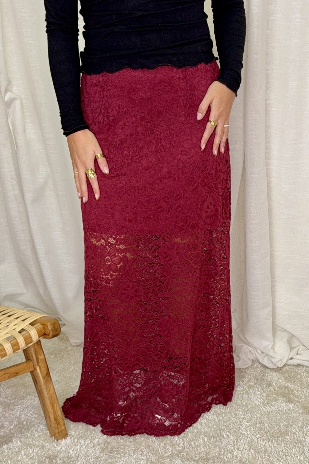 A-bee - Lace Skirt A6923-W6 - Burgundy Nederdele