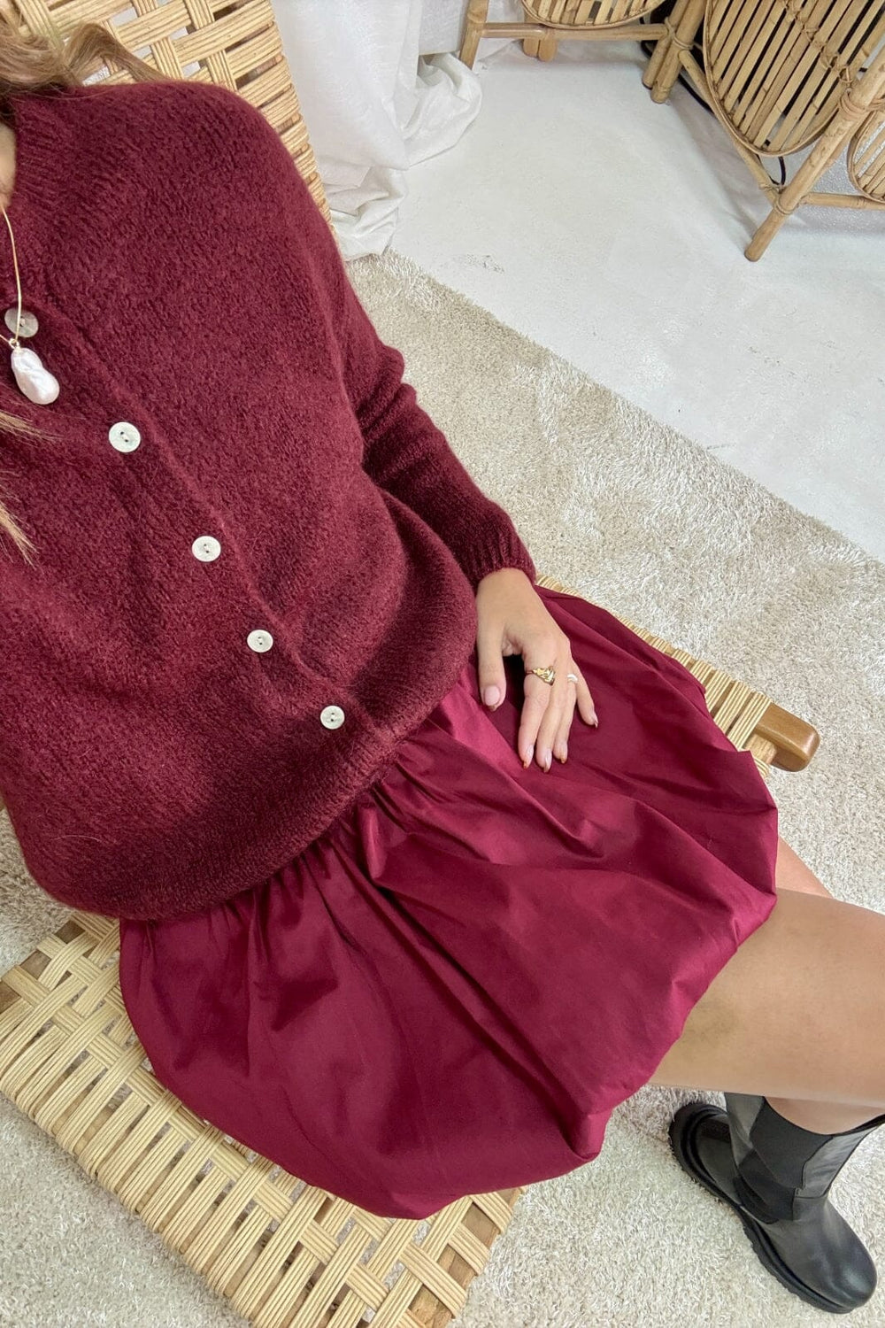 A-bee - Short Balloon Skirt 6512 - Burgundy Nederdele
