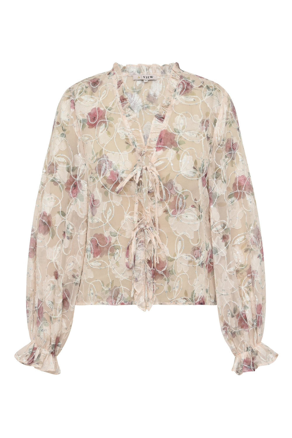 A-View - Flounce Blouse AV7039 - 308 - Sand/Dusty Green Bluser
