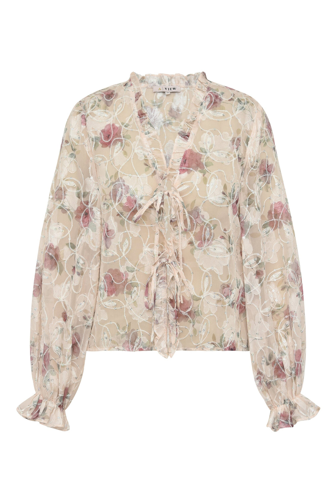 A-View - Flounce Blouse AV7039 - 308 - Sand/Dusty Green Bluser