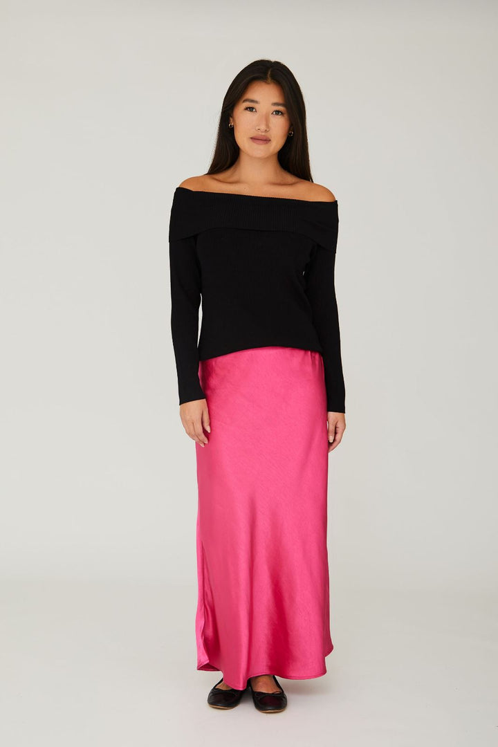 A-View - Rib Offshoulder Blouse - 999 Black Bluser