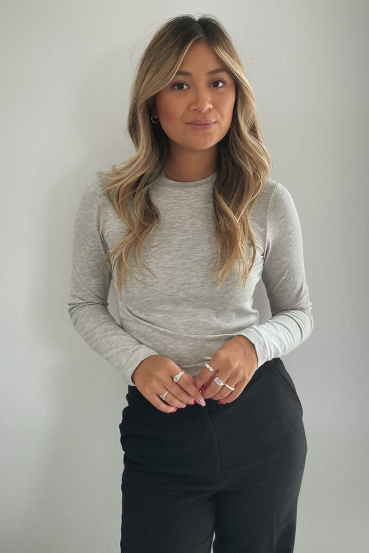 A-VIEW - Stabil Top L/S - 055 Light Grey Melange Bluser