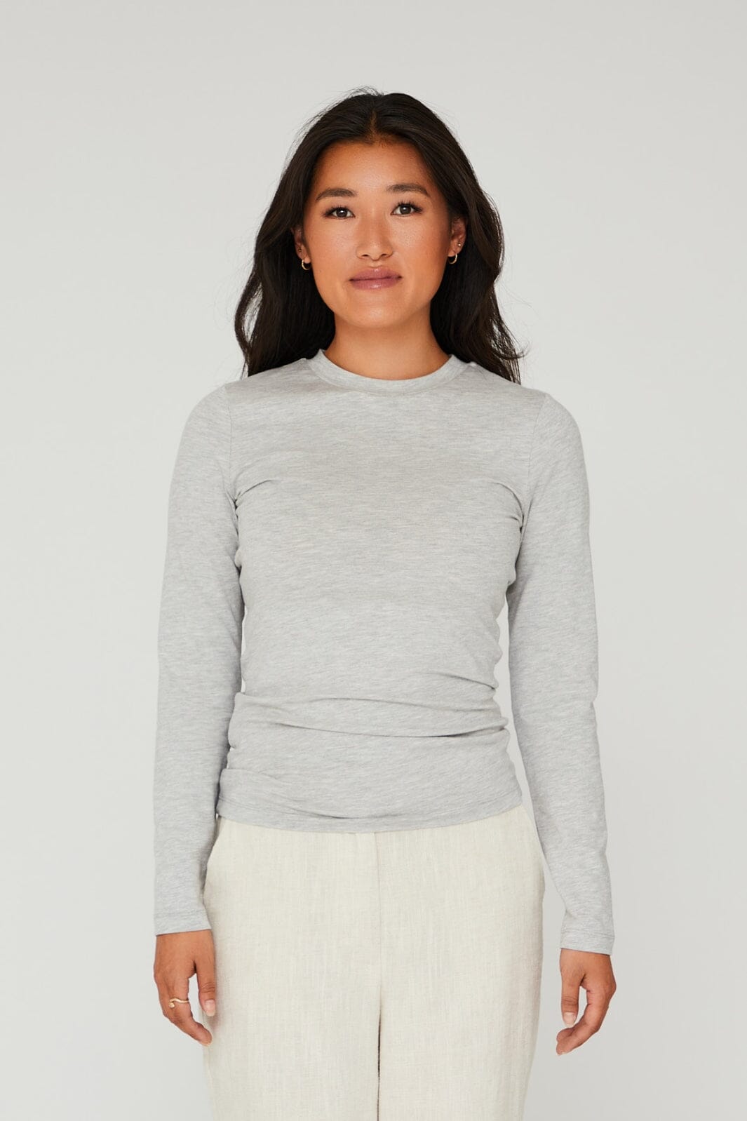 A-View - Stabil Top L/S - 055 Light Grey Melange Bluser