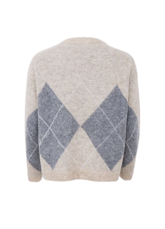 Black Colour - Bcbeth Argyle Knit Jumper 1226 - Natural Strikbluser