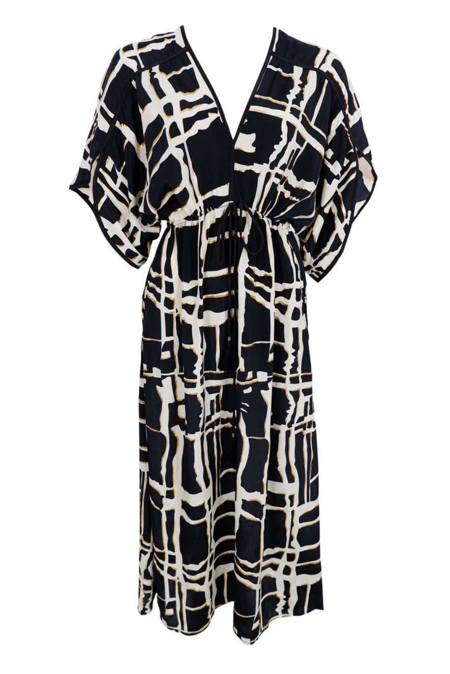 Black Colour - Bcluna Piped V-Neck Dress 39193 - Black Art