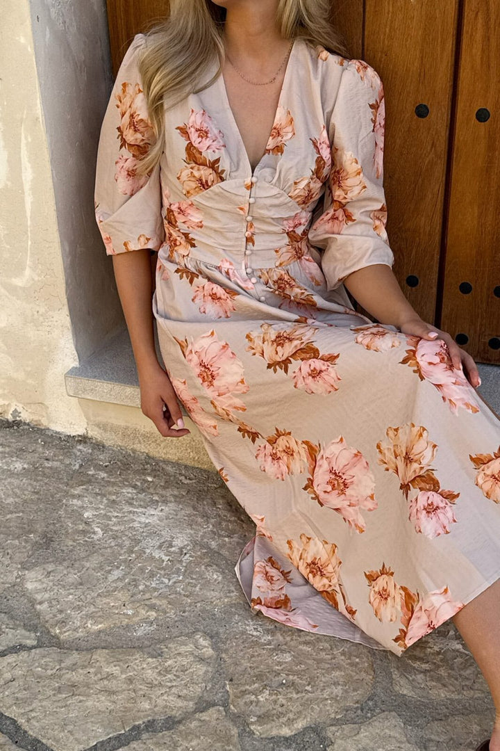 BYIC - Adelic Long Dress A2327 - Dusty Rose Print