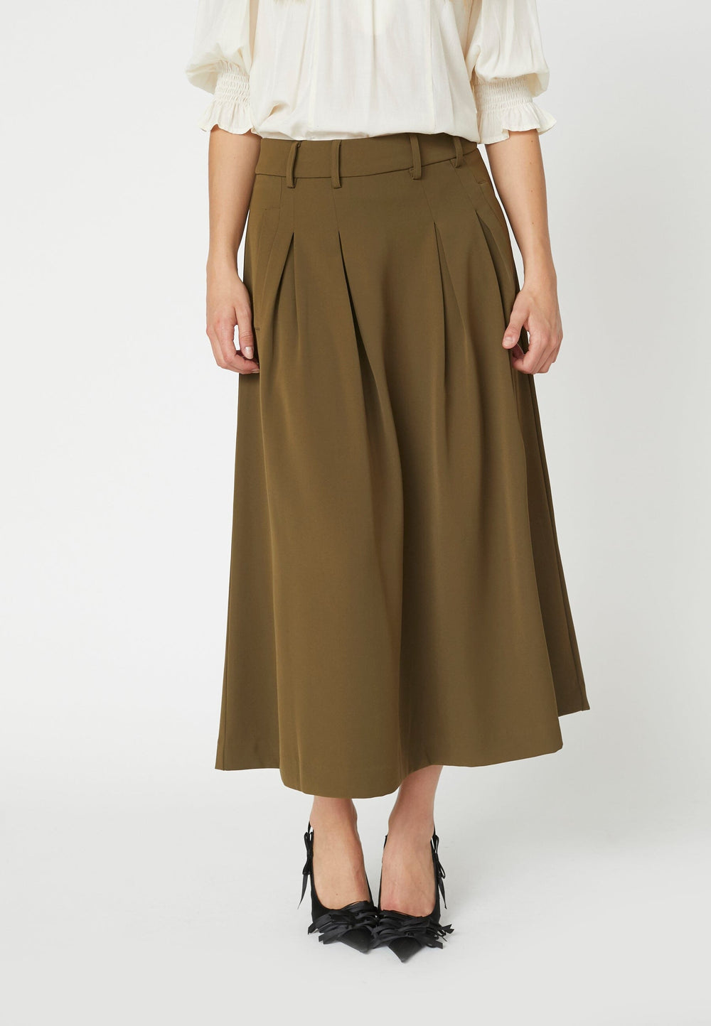 Co´Couture - Anyacc Pleat Skirt 34178 - 69 - Military Olive Nederdele