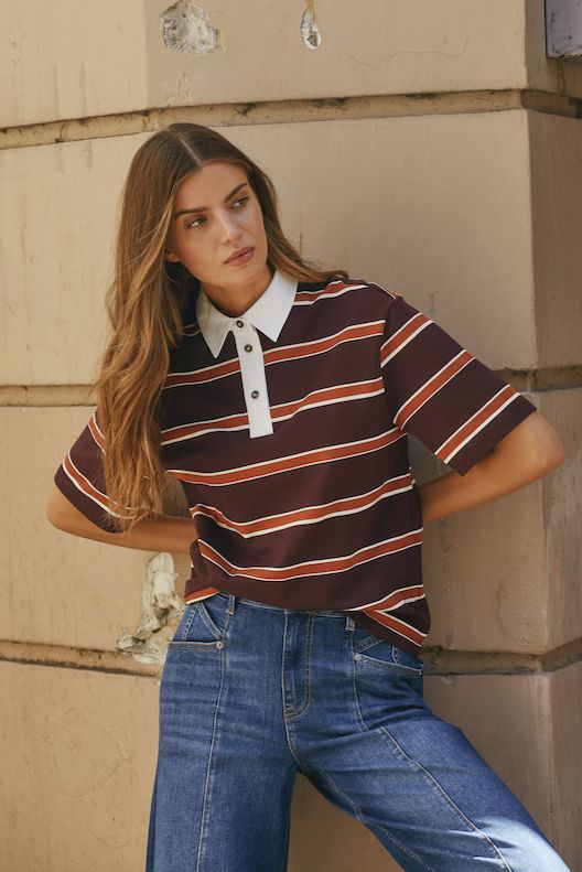 Co´Couture - Augustacc Stripe Polo Tee 33175 - 87 - Winered T-shirts
