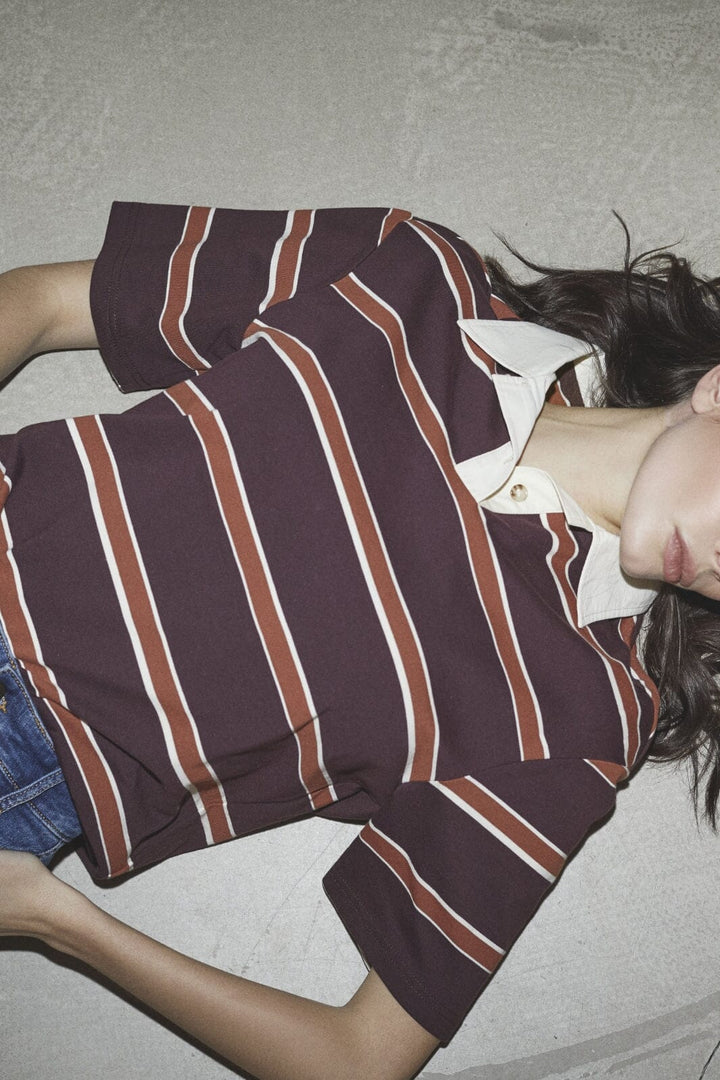 Co´Couture - Augustacc Stripe Polo Tee 33175 - 87 - Winered
