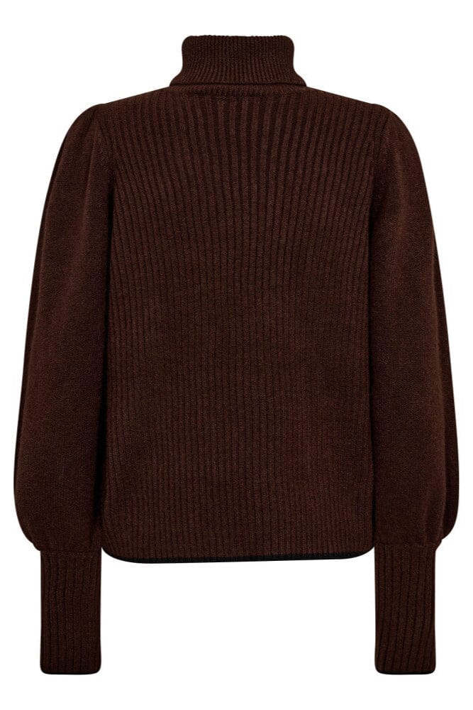 Co´Couture - Rowcc Puff Rib Roll Neck 32209 - 145 - Dark Brown Strikbluser