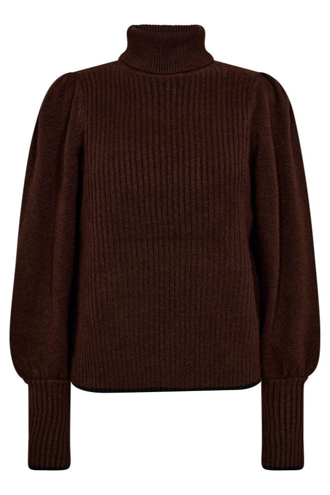 Co´Couture - Rowcc Puff Rib Roll Neck 32209 - 145 - Dark Brown Strikbluser