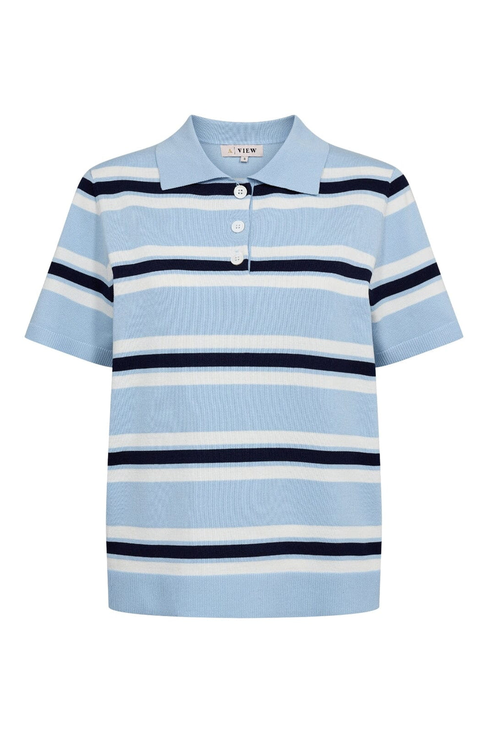 A-VIEW - Polo Stripe Knit Blouse AV5060 - 100 - Light Blue/White Stripe