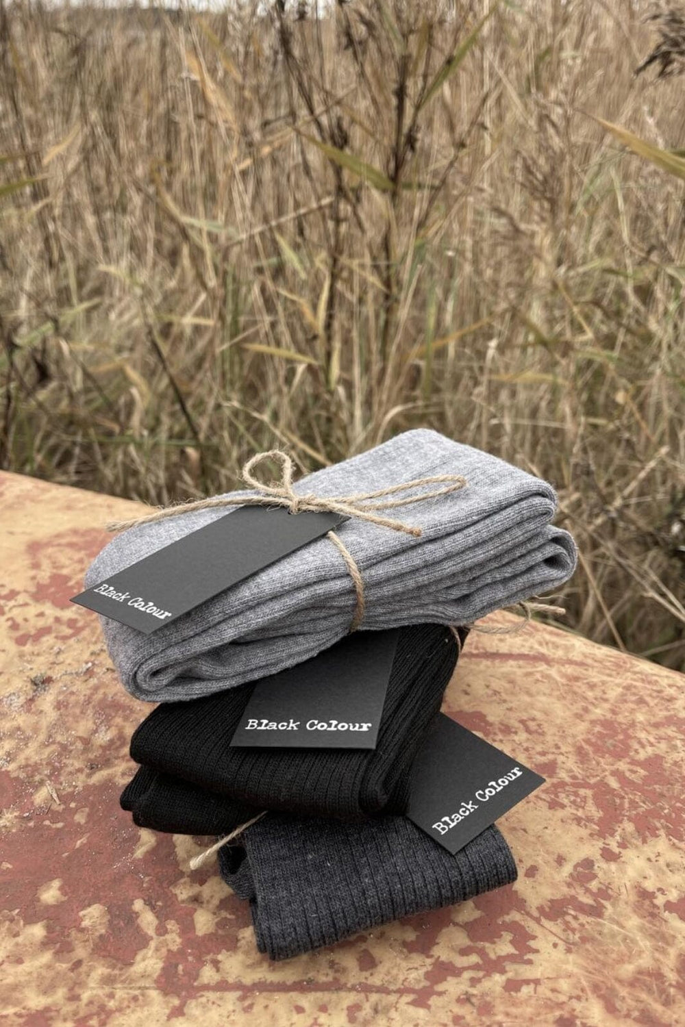 Forudbestilling - Black Colour - Bcmalika Kneehigh Rib Sock - Lt. Grey Strømper