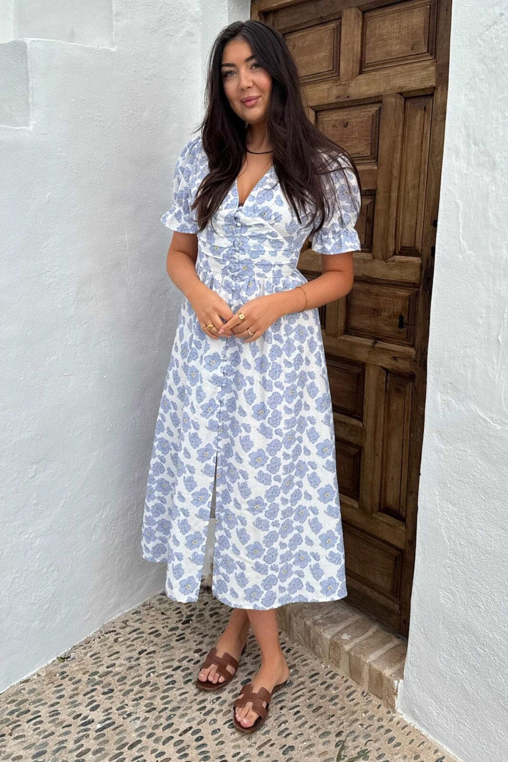 Forudbestilling - BYIC - Adelic Long Ss Dress - bdf Blue Dazzling Flower Kjoler