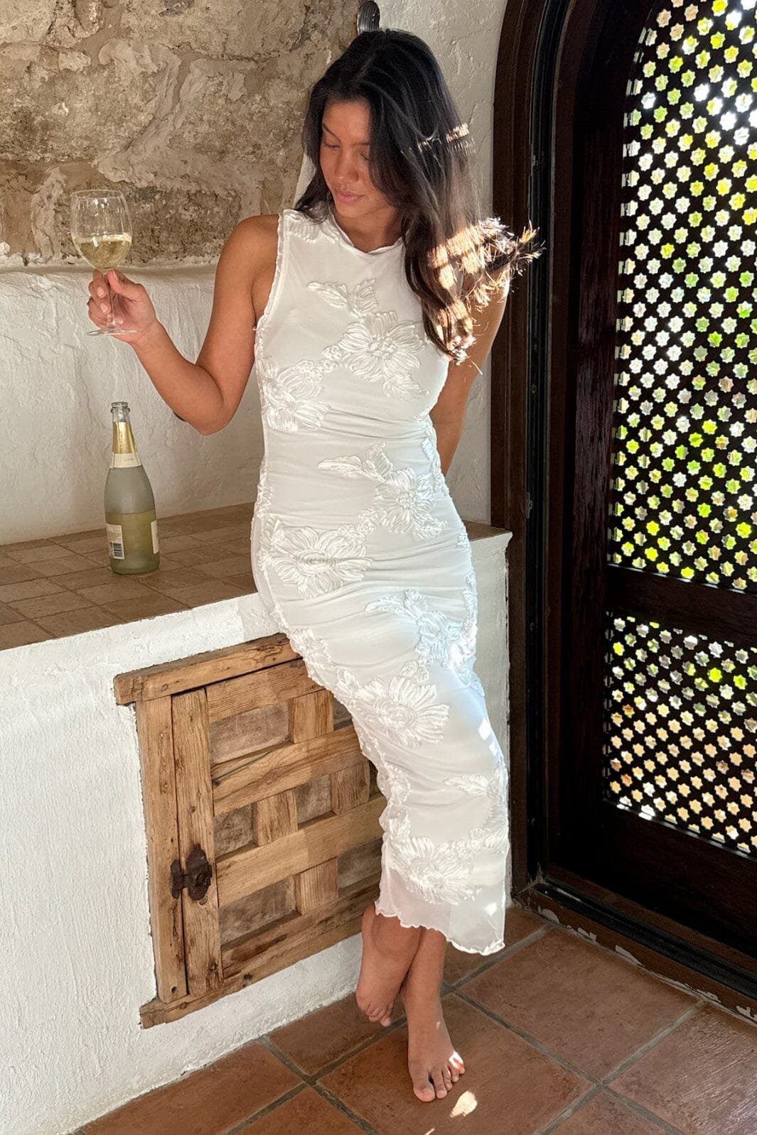 Forudbestilling - BYIC - Miraic Mesh Dress A23766 - White Flower Kjoler