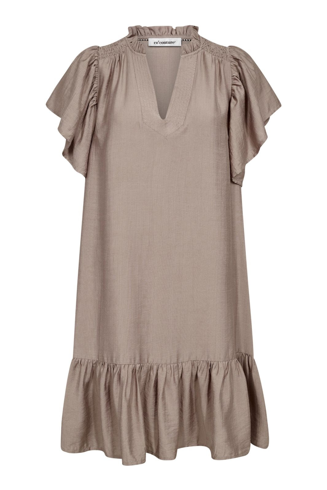 Forudbestilling - Co´Couture - Heracc Crop Ss Frill Dress 36479 - 154 - Walnut Kjoler