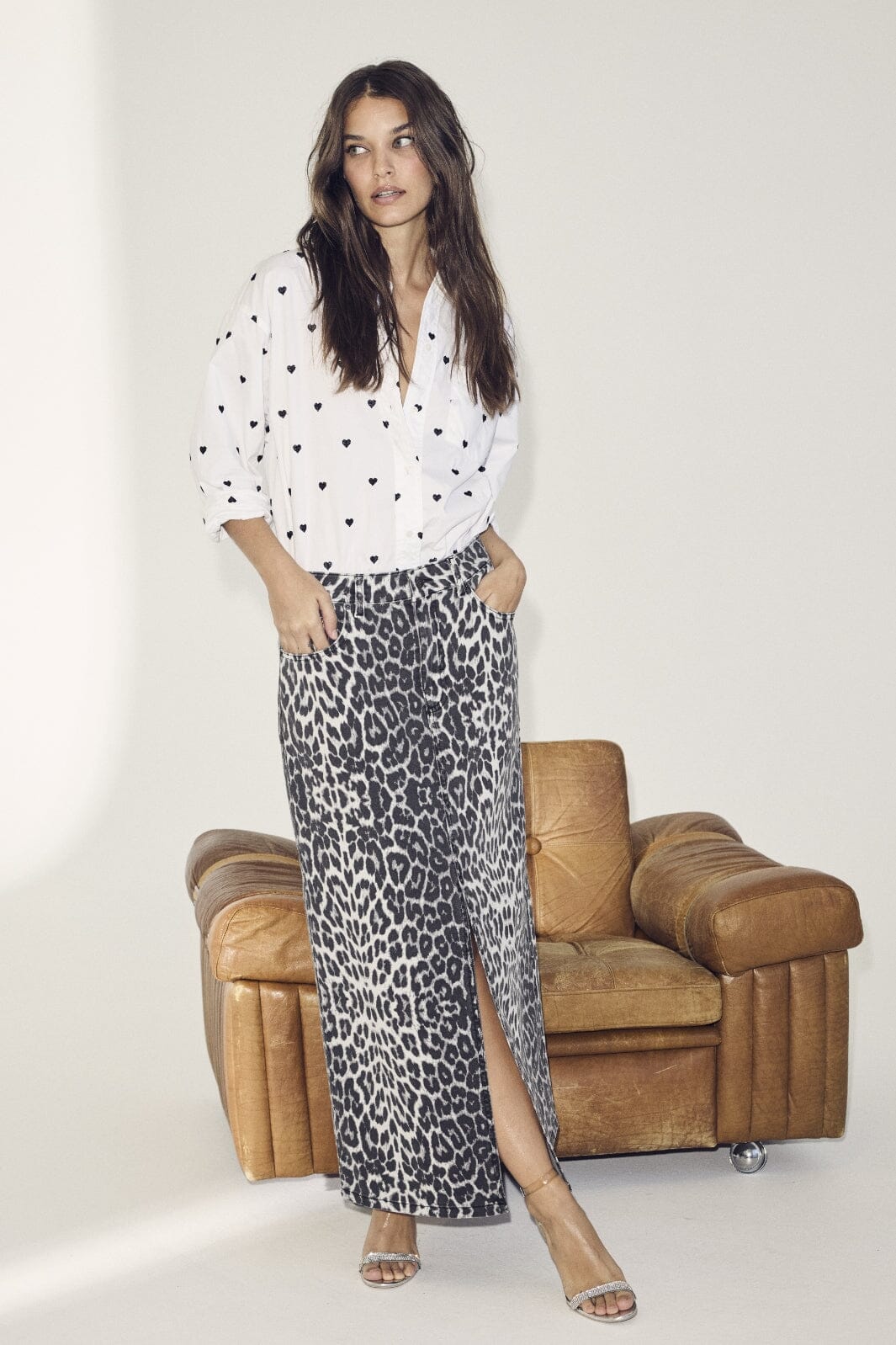 Forudbestilling - Co´couture - Leocc Denim Slit Skirt 34110 - 140 Dark Grey Nederdele