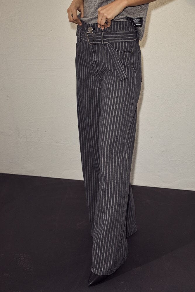 Forudbestilling - Haute L'Amitié - Lou Stripe Belt Jeans HL10175 - Dark Grey Jeans