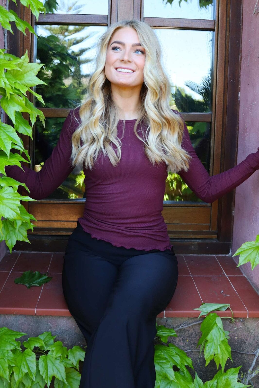 Forudbestilling - Liberte - Natalia Ls Round Neck Blouse 9914 - Bordeaux