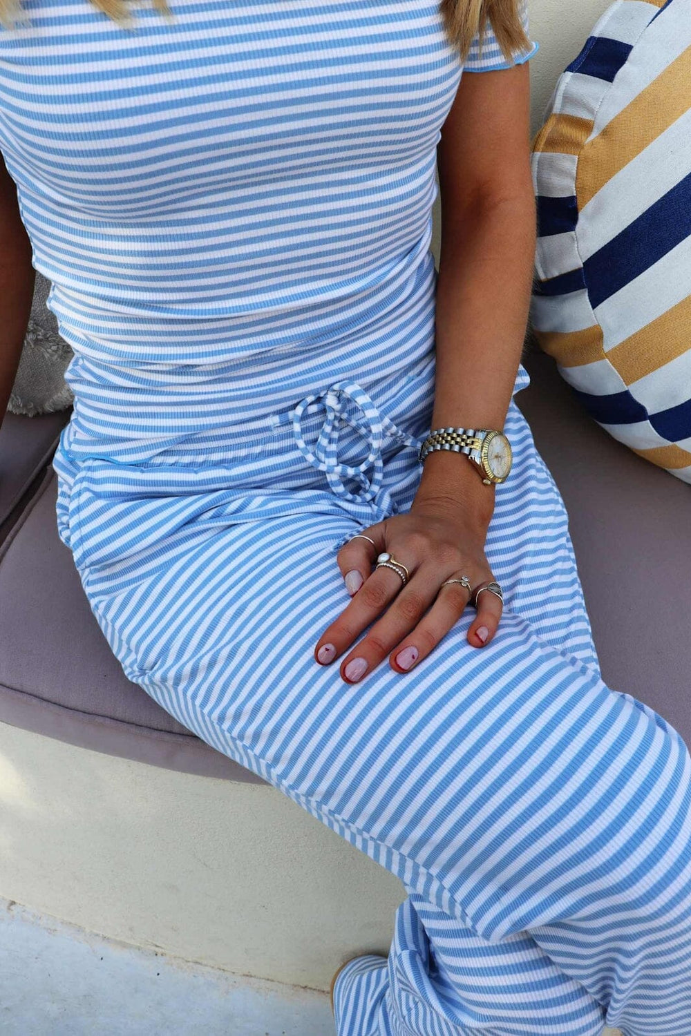 Liberte - Natalia-Straight-Pants 22061 - Light Blue White Stripe