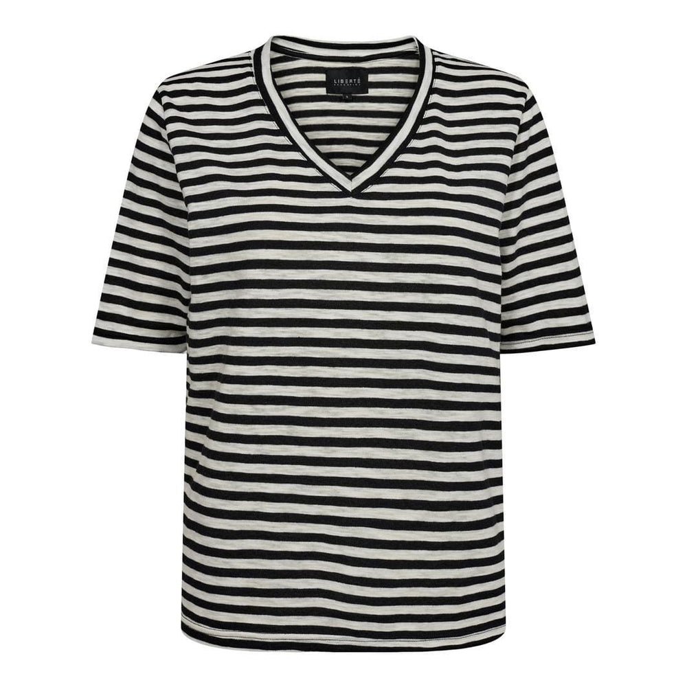 Forudbestilling - Liberte - Ulla-Ss-Vneck-Stripe-Tshirt - Black White Stripe T-shirts