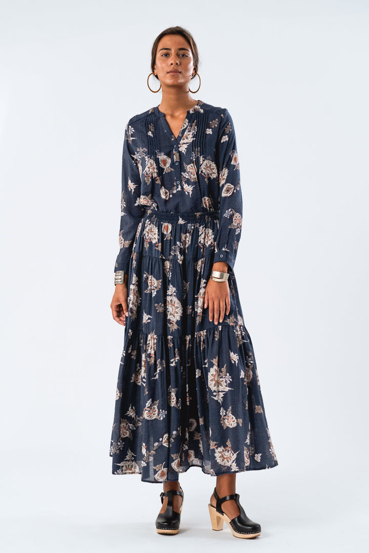 Forudbestilling - Lollys Laundry - Sunsetll Maxi Skirt - 23 Dark Blue Nederdele