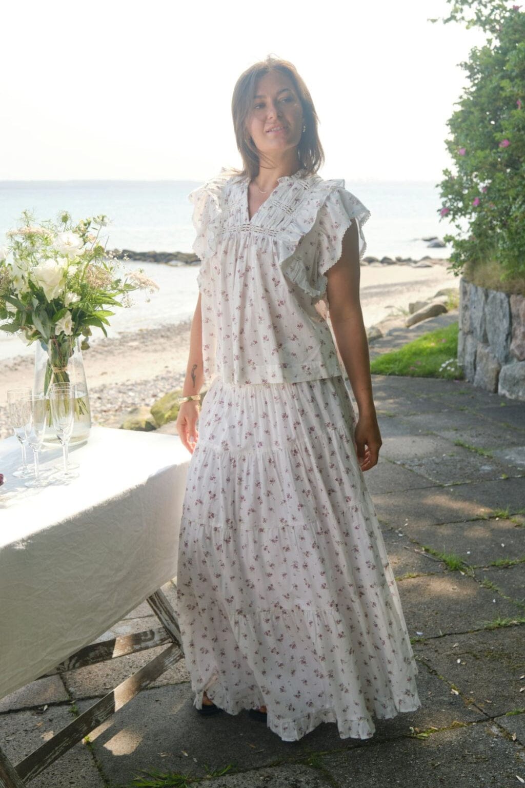 Forudbestilling - Neo Noir - Asta Small Blossom Skirt 165649 - 122 - Creme Nederdele