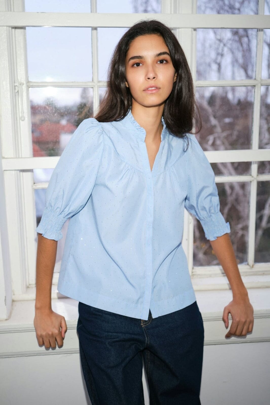 Forudbestilling - Neo Noir - Diana B Stripe Stone Blouse 164327 - 145 - Light Blue Bluser