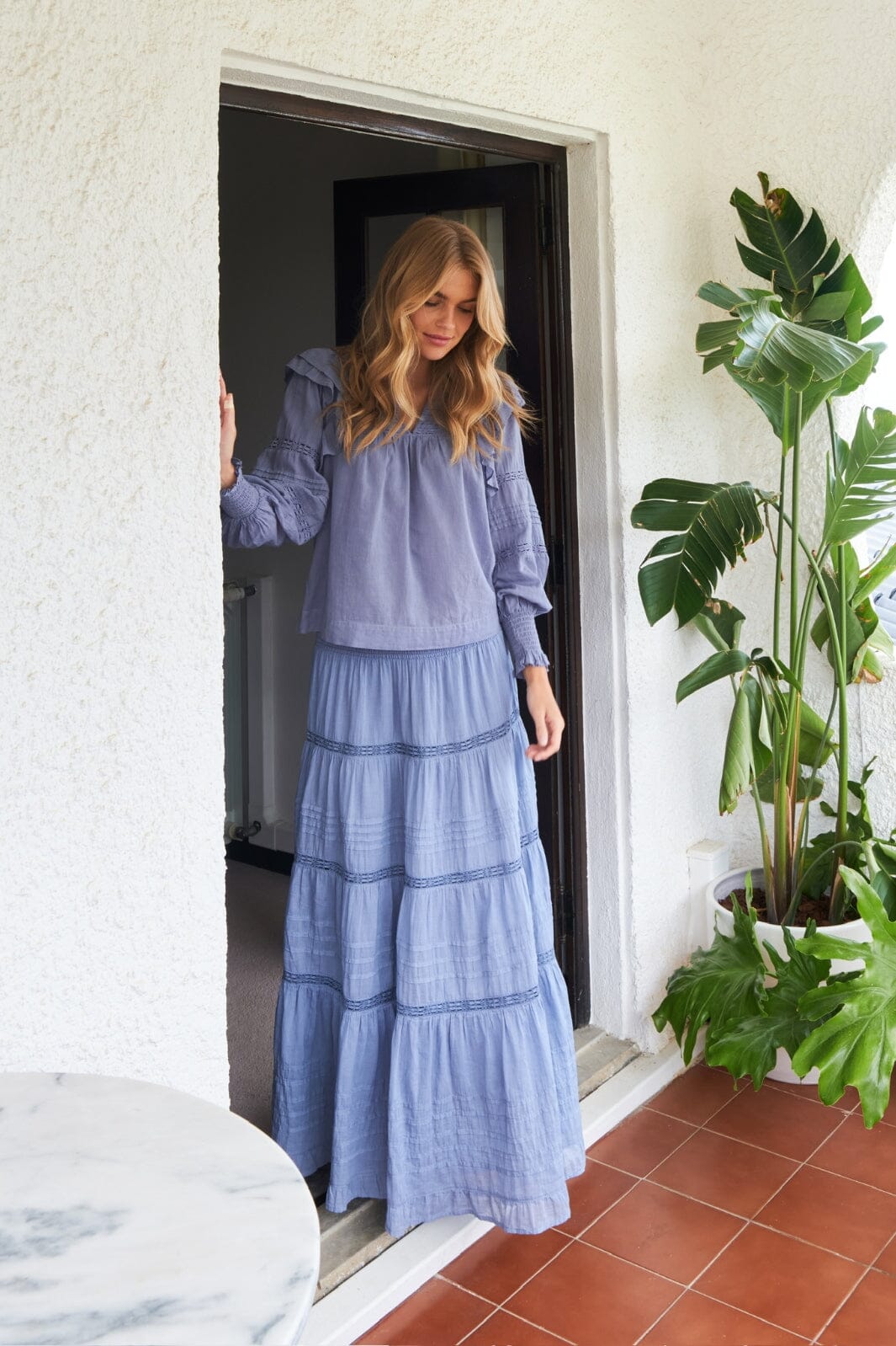 Forudbestilling - Neo Noir - Felicia S Voile Skirt 161872 - 407 - Smoke Blue Nederdele