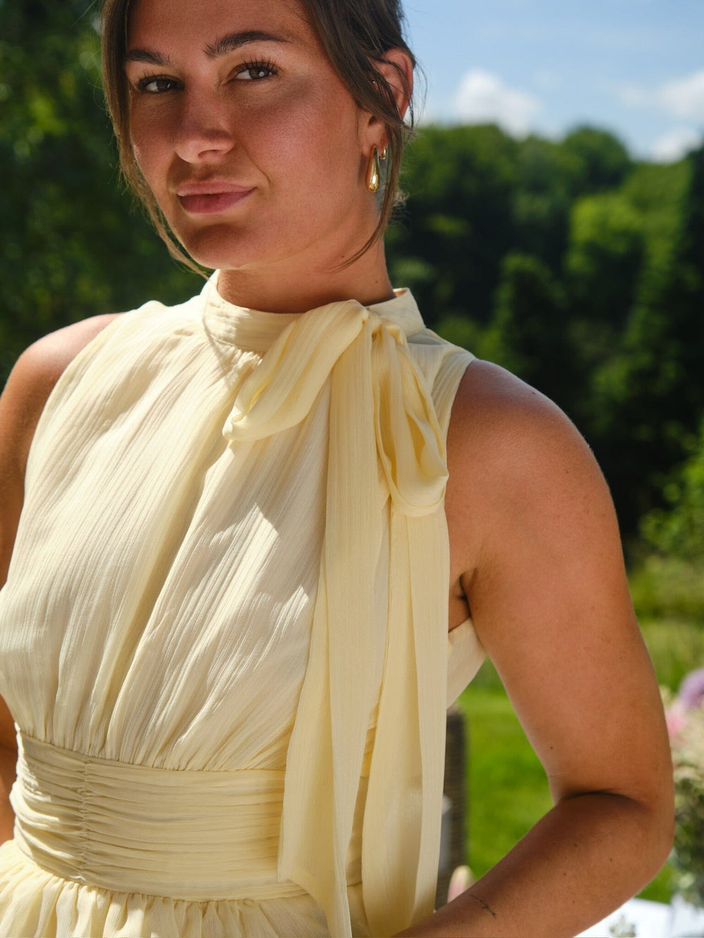 Forudbestilling - Neo Noir - Marli Solid Chiffon Dress 165640 - 191 - Light Yellow Kjoler