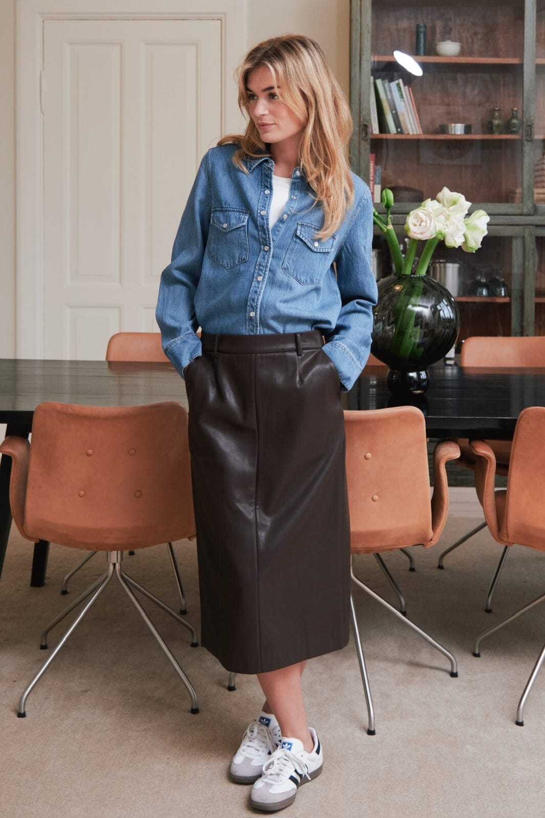 Forudbestilling - Neo Noir - Nettie Faux Leather Skirt 164502 - 676 - Dark Brown Nederdele