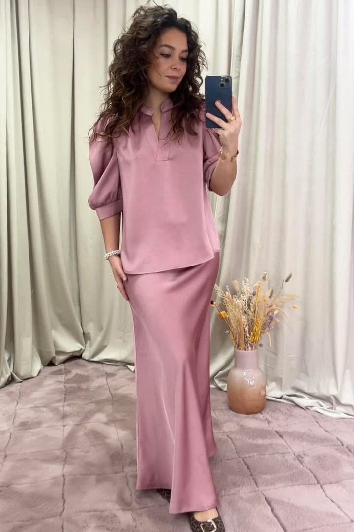 Forudbestilling - Neo Noir - Roella Heavy Sateen Blouse 162590 - 823 - Evening Rose Bluser