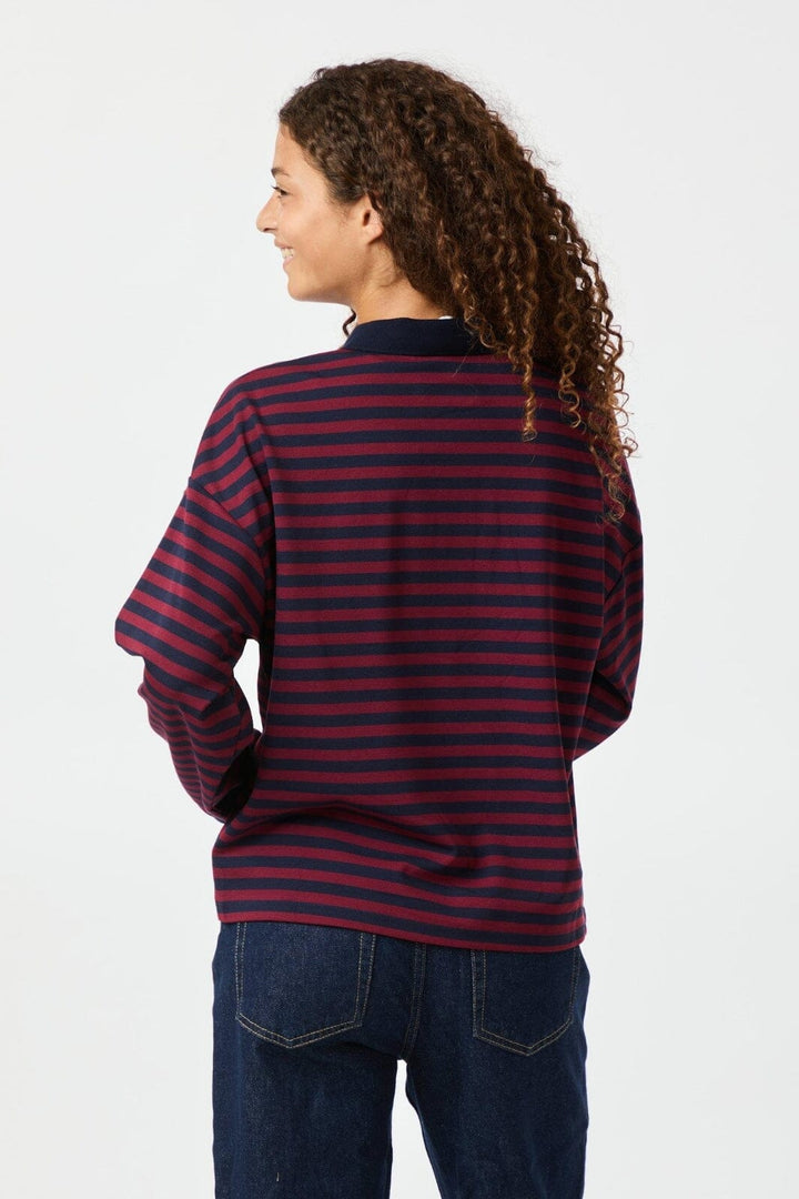 Forudbestilling - Neo Noir - Sara Wide Stripe Polo Blouse 164258 - Navy Bluser