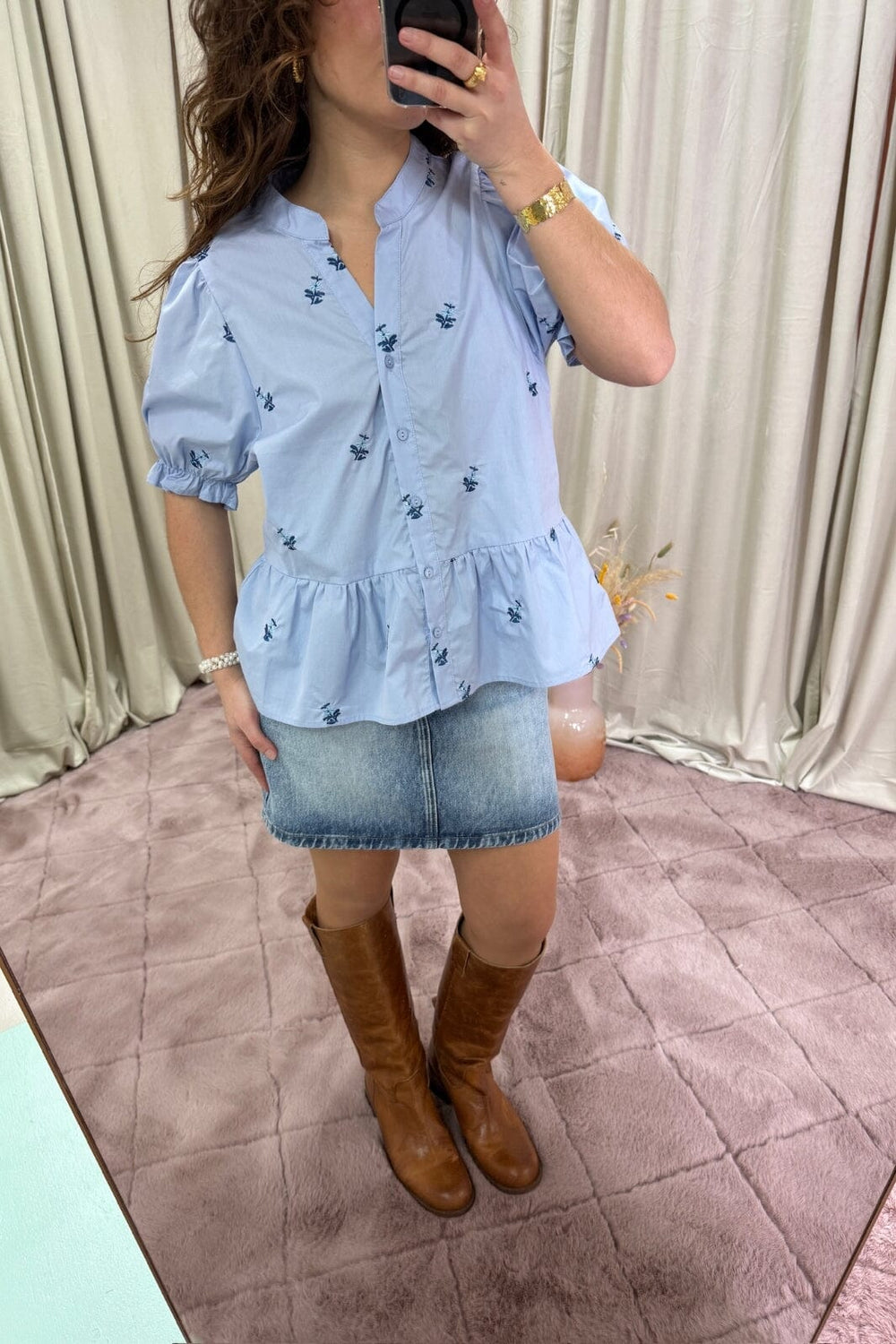 Forudbestilling - Neo Noir - Savy Embroidery Blouse 165358 - 145 - Light Blue Bluser