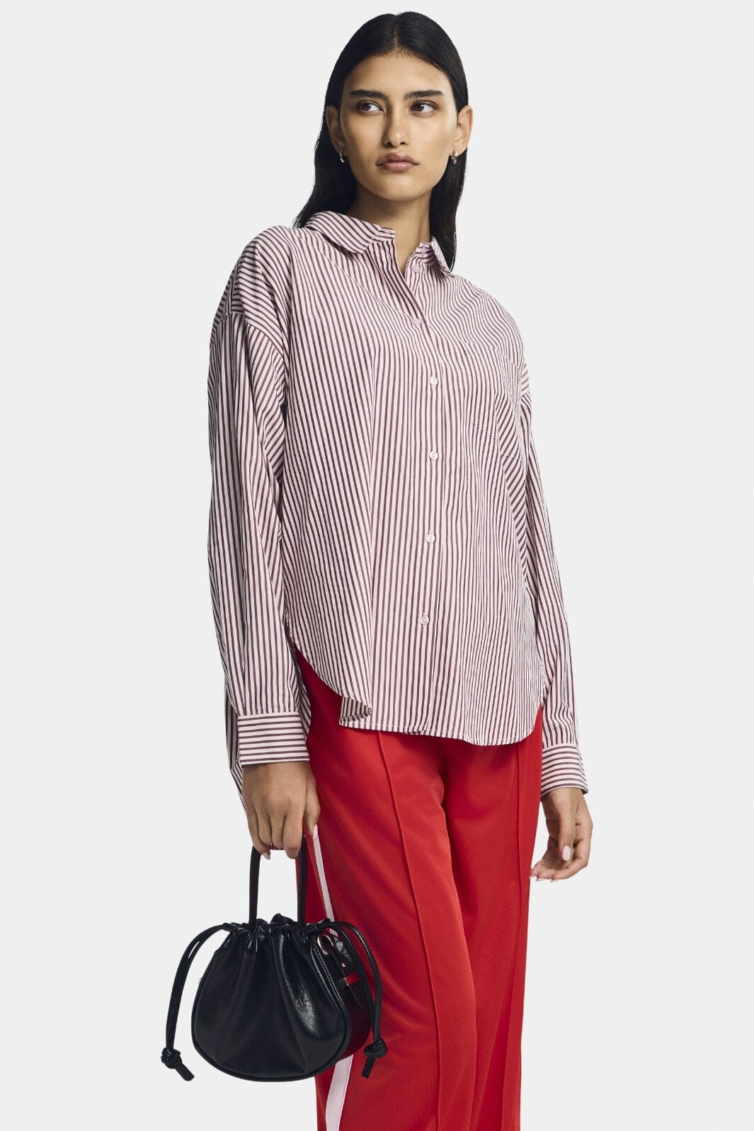 Forudbestilling - Pieces - Pcfemme Ls Loose Shirt Fsy - 4746804 Tawny Port White + High Risk Red Skjorter