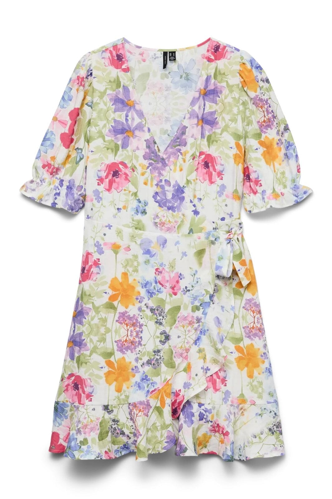 Vero Moda - Vmflora 2/4 Wrap Short Dress - 4887993 Bright White Multi Flower