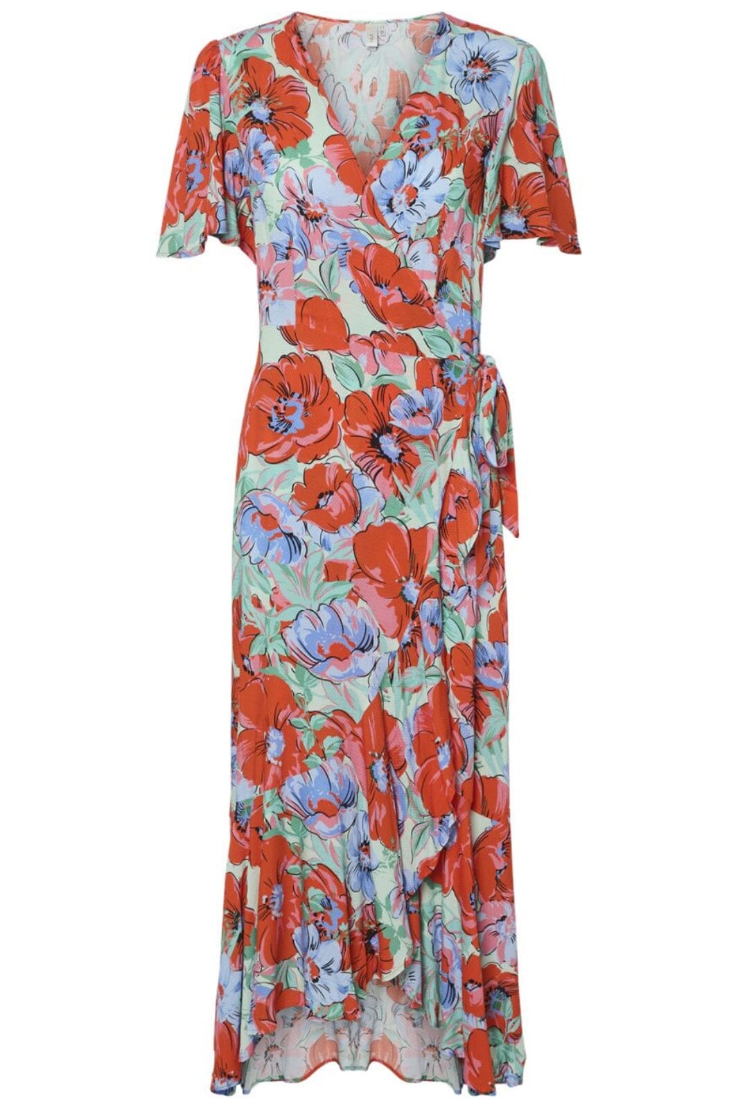 Forudbestilling - Y.A.S - Yassirima Ss Wrap Long Dress - 4778124 Cherry Tomato Sirima Aop Kjoler