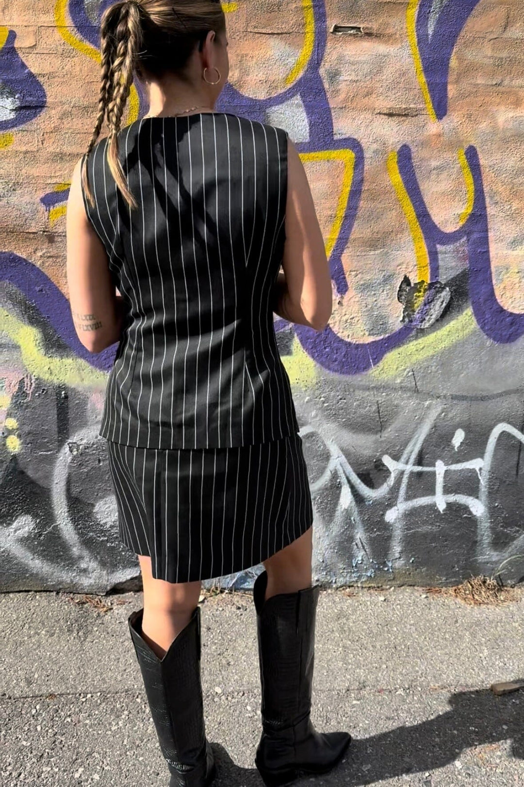 Forudbestilling - Yellow Lane - Alva Stripe Waistcoat 165673 - 100 - Black Frakker