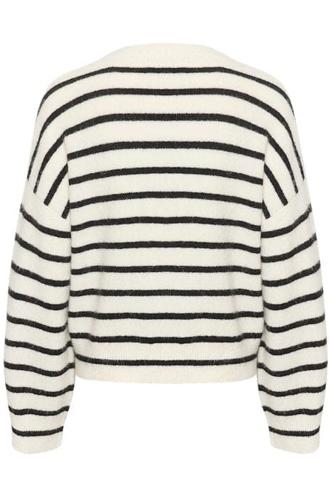 Gestuz - Alphagz V-Neck Striped - 106145 Ivory Black Striped Strikbluser