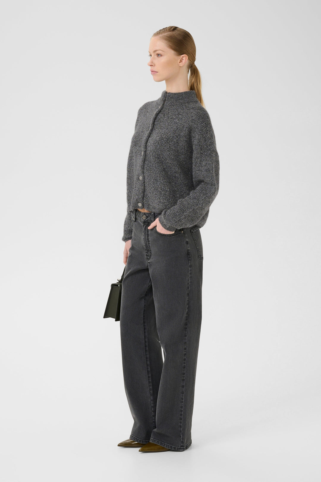 Gestuz - Gzalpha Shimmer Cardigan 10910817 - 108702 - Charcoal Melange With Lurex Cardigans