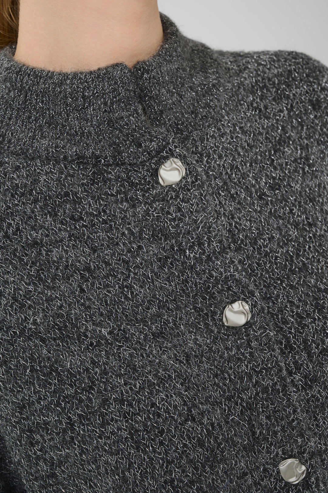 Gestuz - Gzalpha Shimmer Cardigan 10910817 - 108702 - Charcoal Melange With Lurex Cardigans