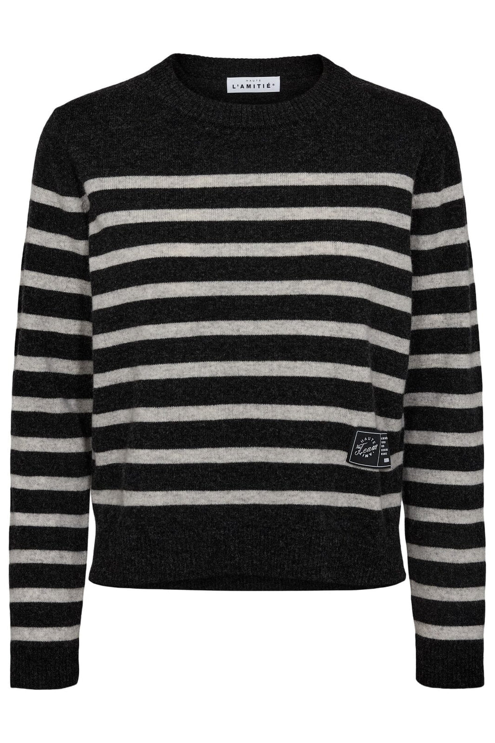 Haute L'Amitié - Cash Stripe Ls O Neck HL10407 - Antracit Melange / Cloud Stripe Strikbluser