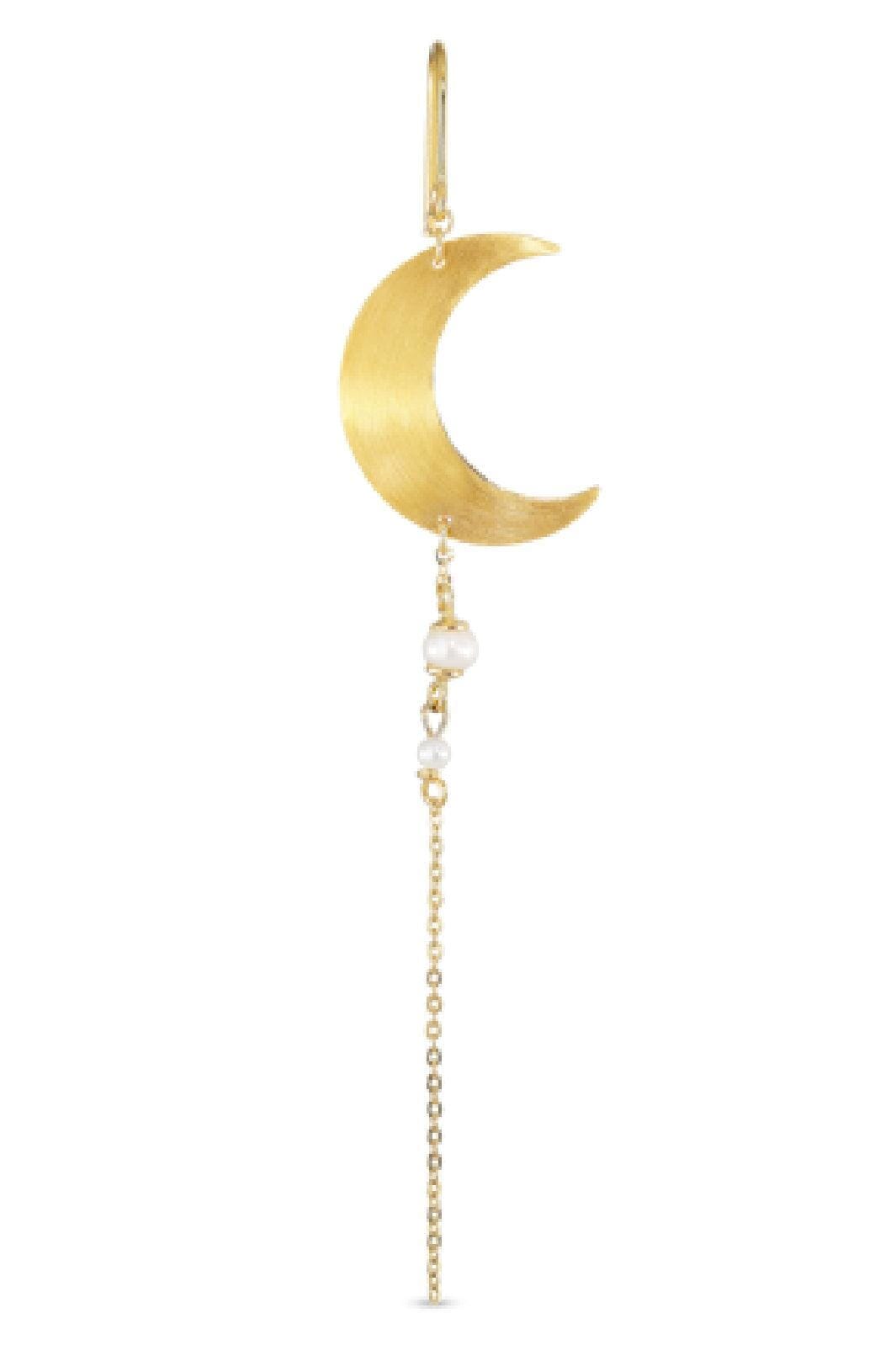 Jane Kønig - Half Moon Earring with pearl chain - Golden Øreringe