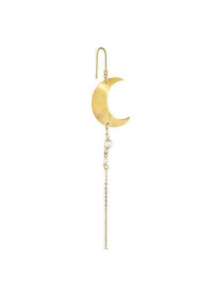 Jane Kønig - Half Moon Earring with pearl chain Right - Gold Øreringe