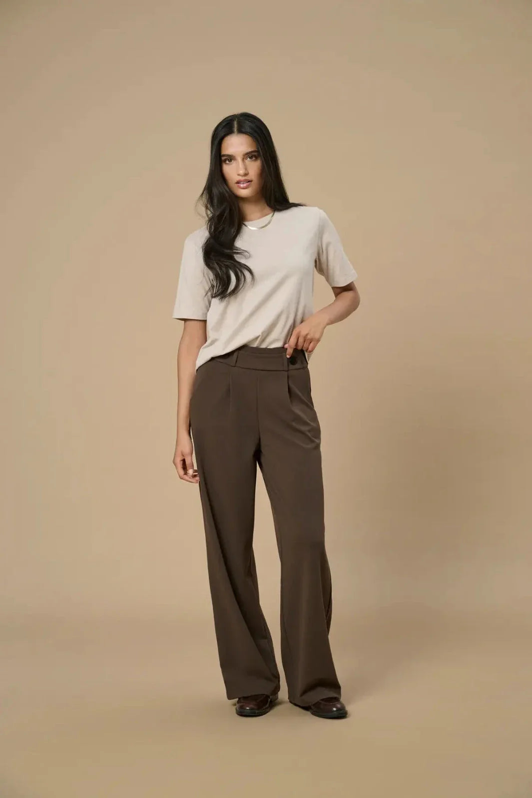 JDY - Jdygeggo Life New Long Pant - 4071962 Chocolate Brown Black Buttons Bukser