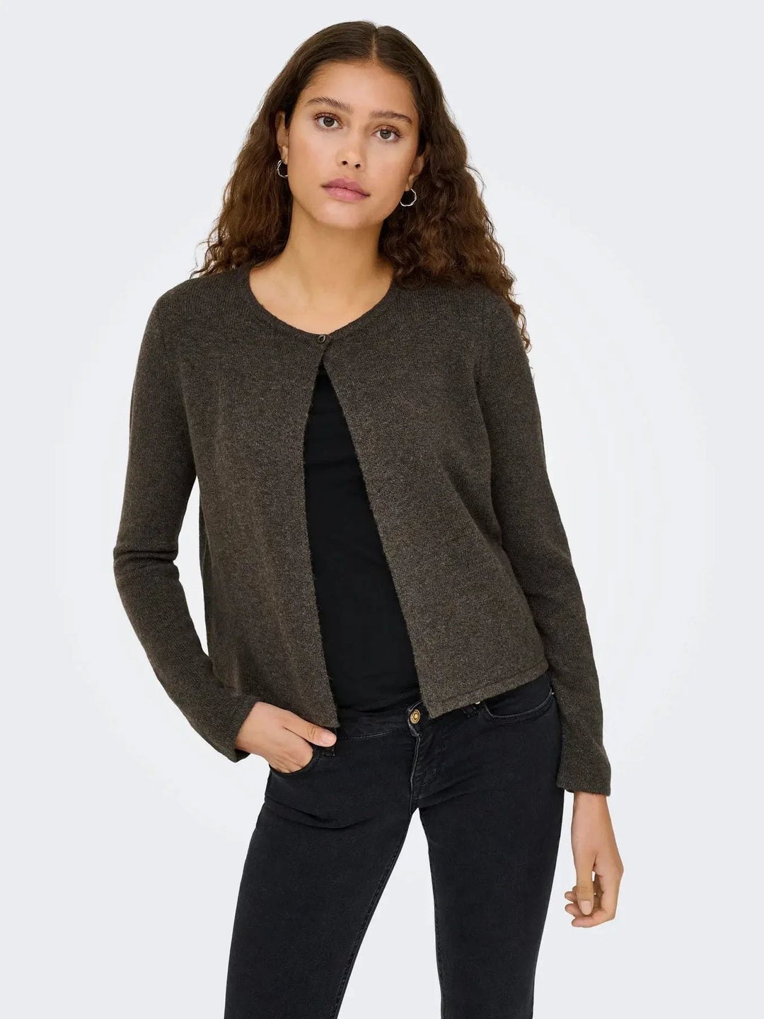 JDY - Jdyrue Life L/S One Button Cardigan Knt - 4907611 Bracken Melange Cardigans