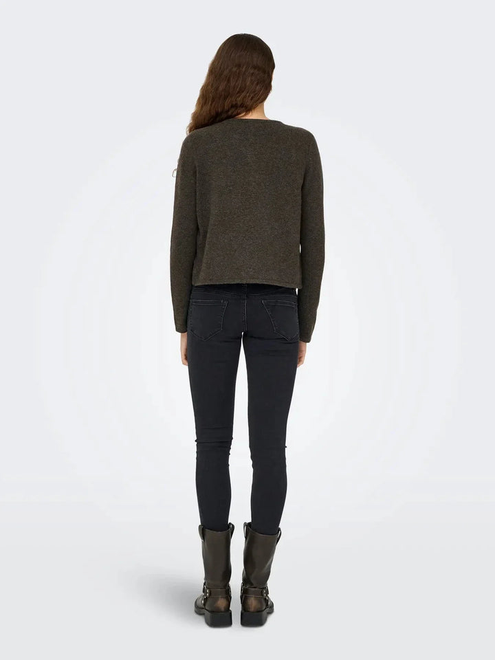 JDY - Jdyrue Life L/S One Button Cardigan Knt - 4907611 Bracken Melange Cardigans