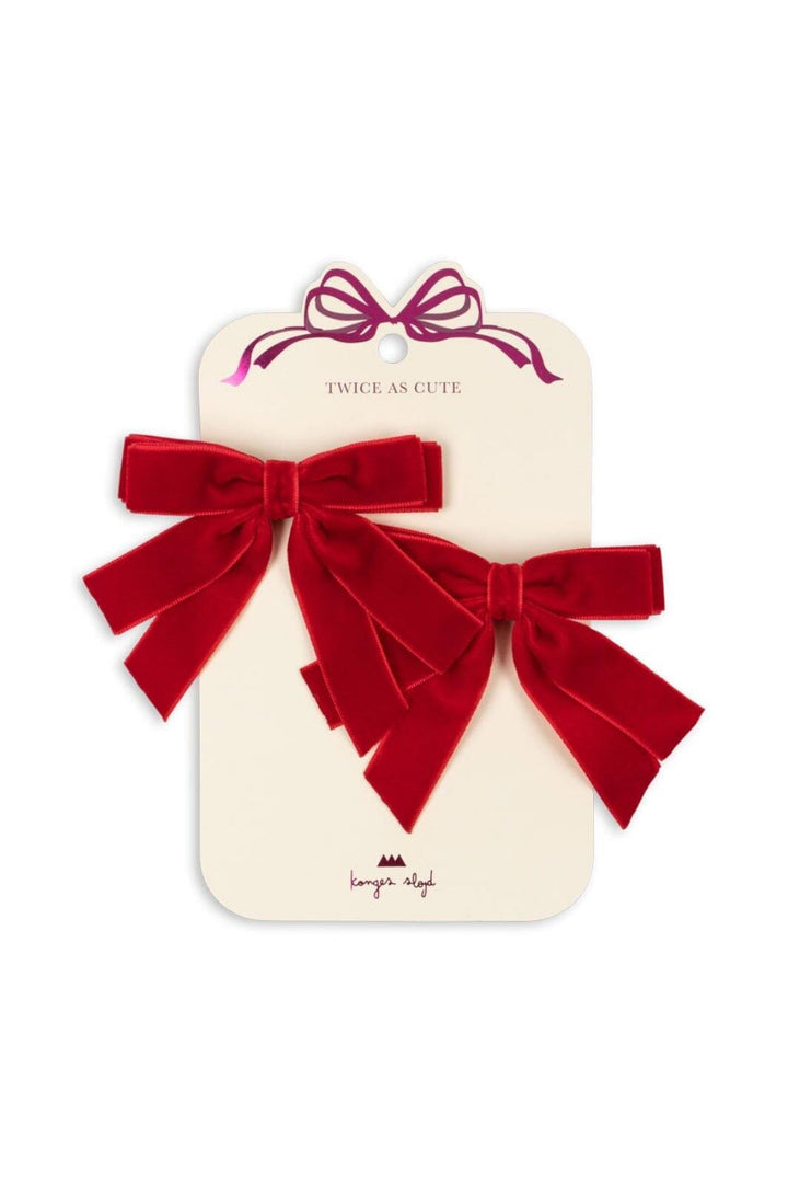 Konges Sløjd - 2 Pack Velvet Double Bow Hair Clips Ks104185 - Barbados Cherry Hårspænder